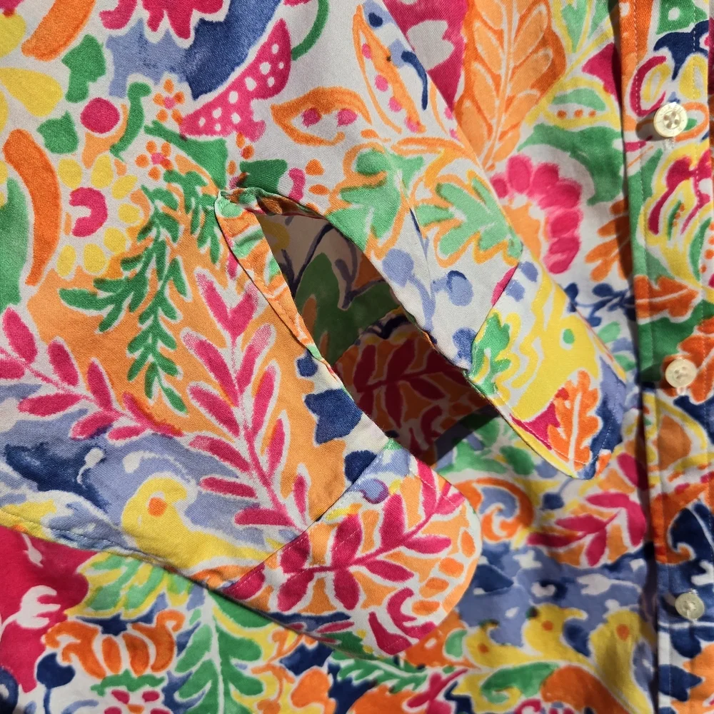 Ralph Lauren Floral Watercolor Button Down Blouse 3/4 Sleeves 2X Cotton - Picture 4 of 8
